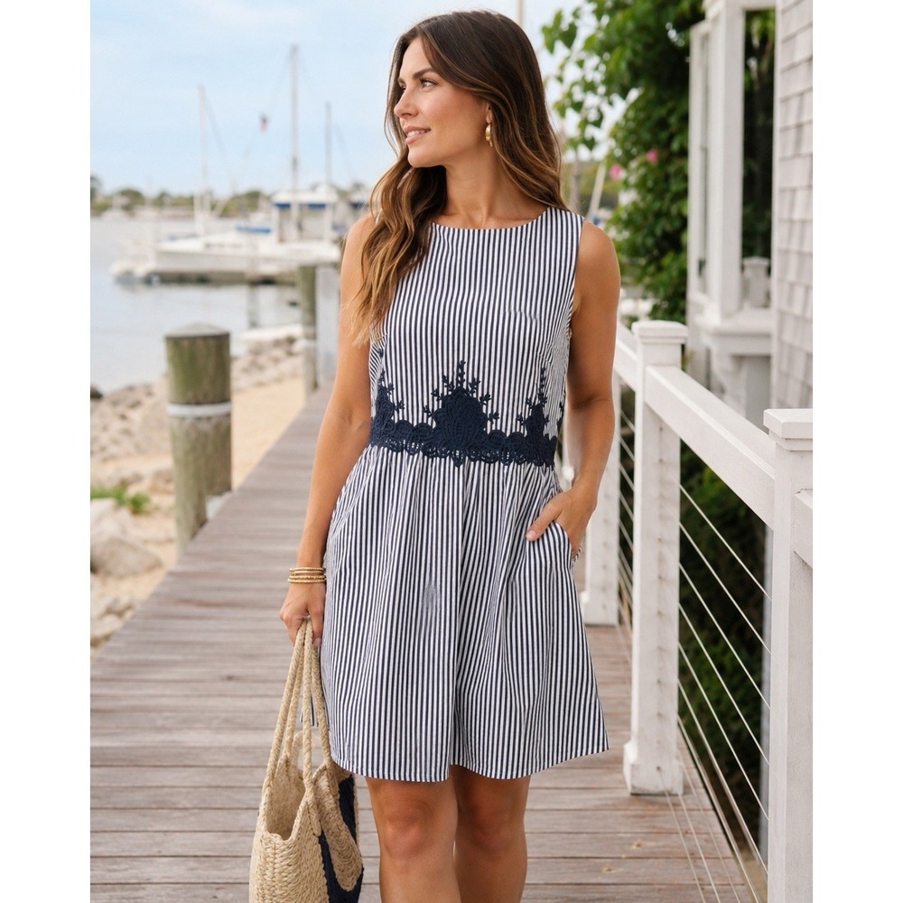 The Limited Womens Navy Blue & White Stripe Sleeveless Dress Size 10 Nautical